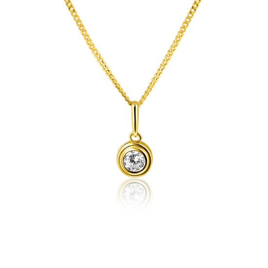 12mm ZINZI Gold 14 krt gouden hanger met ronde witte zirconia in bewerkt kastje ZGH560 (zonder collier)
