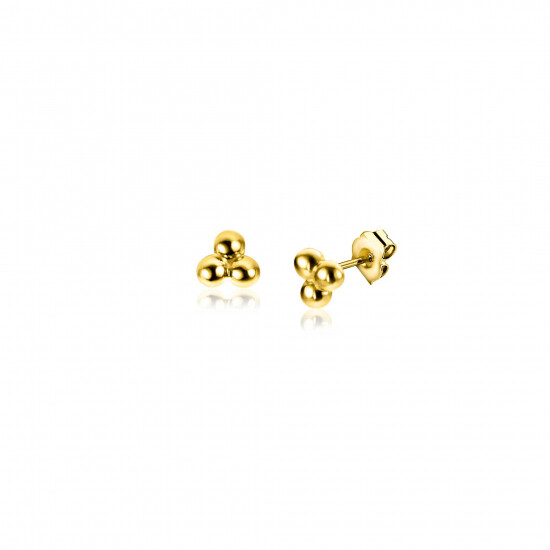 3mm ZINZI 14K Gold Stud Earrings Triangle 3 Beads ZGO476