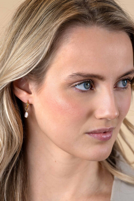 ZINZI 14K Gold Earrings Pendants White Pearls 6,5 mm ZGCH405 (excl. hoop earrings)