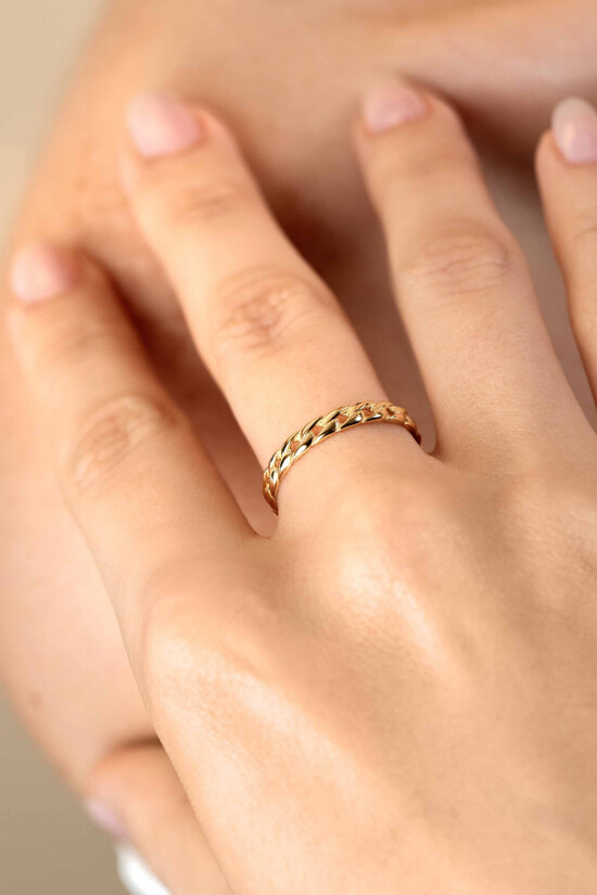 ZINZI Gold 14 krt gouden ring met trendy gourmet schakel 3mm breed ZGR448
C