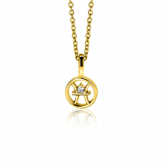 9mm ZINZI gold plated zilveren Vis sterrenbeeldhanger bezet met witte zirconia ZIHY-VIS (zonder collier)