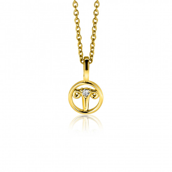 9mm ZINZI gold plated zilveren Ram sterrenbeeldhanger bezet met witte zirconia ZIHY-RAM (zonder collier)
