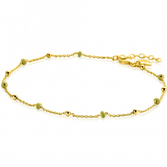 ZINZI gold plated zilveren fantasie enkelband met 7 geelgroene donuts en glanzende bolletjes 23-27cm ZIE2508