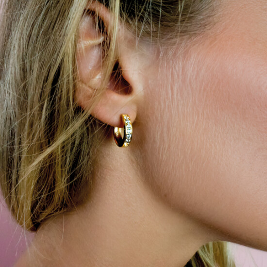 15mm ZINZI Gold Plated Sterling Silver Hoop Earrings White Zirconias width 3mm ZIO191Y