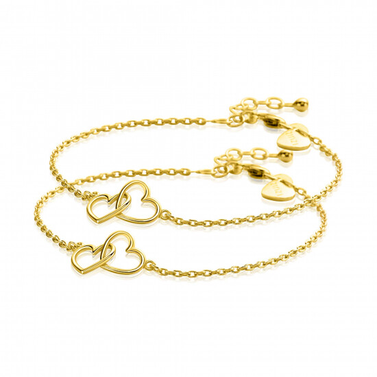ZINZI set of 2 Gold-Plated Sterling Silver Bracelets with 2 Connected Hearts 16,5-19,5cm ZIA2513G-SET