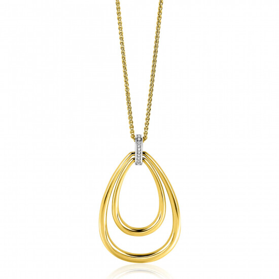 70cm ZINZI gold plated zilveren ketting met luxe ovale hanger 45mm, valt lang om de hals ZIC2489Y