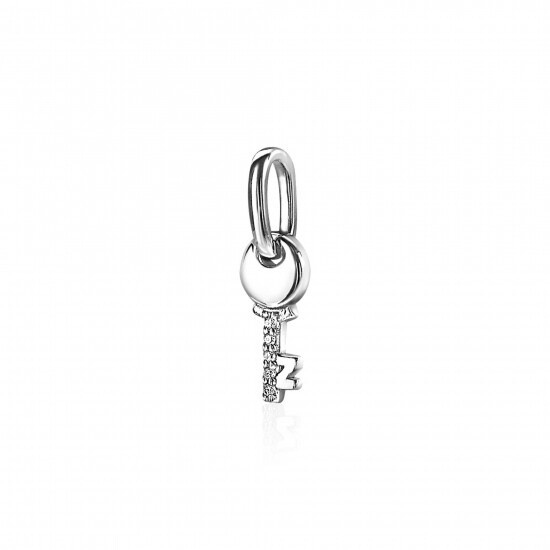 ZINZI zilveren hanger sleuteltje wit ZIH2081 (zonder collier)