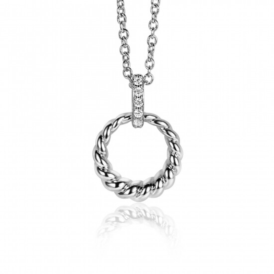 15mm ZINZI Sterling Silver Round Pendant Twist Design Bail Set with White Zirconias ZIH2403 (excl. necklace)