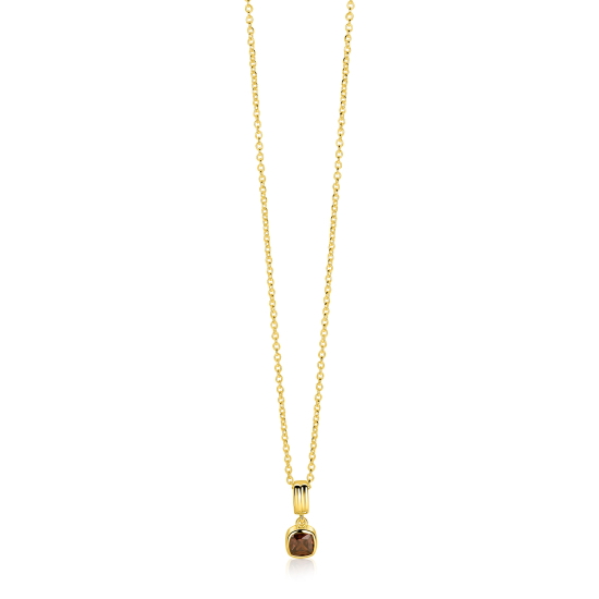 ZINZI gold plated zilveren ketting met strakke hanger bezet met vierkante bruine zirkonia 6mm 42-45cm ZIC-BF154
