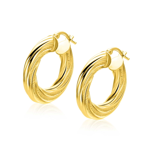 26mm ZINZI gold plated zilveren oorringen met gedraaide buis 3mm en handige bovensluiting ZIO-BF155G

