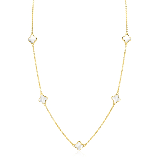 ZINZI gold plated zilveren ketting met vijf klavers 11mm in parelmoer 42-45cm ZIC-BF153
