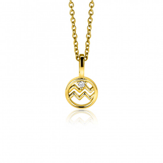 9mm ZINZI gold plated zilveren Waterman sterrenbeeldhanger bezet met witte zirconia ZIHY-WAT (zonder collier)