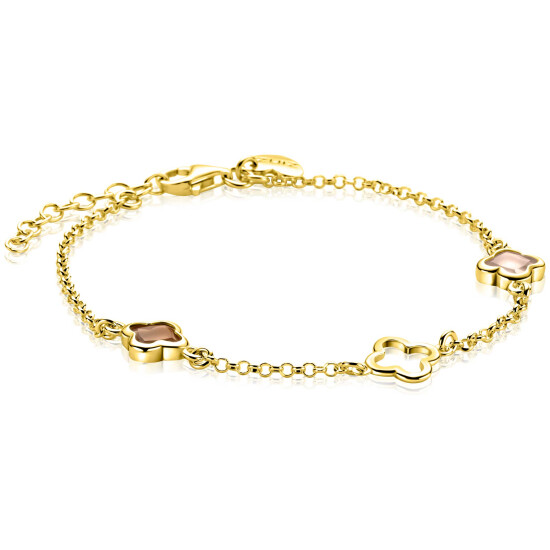 ZINZI zlv. armband gg.verg. klavers open/bruin/cham