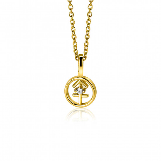 9mm ZINZI gold plated zilveren Boogschutter sterrenbeeldhanger bezet met witte zirconia ZIHY-BOO (zonder collier)