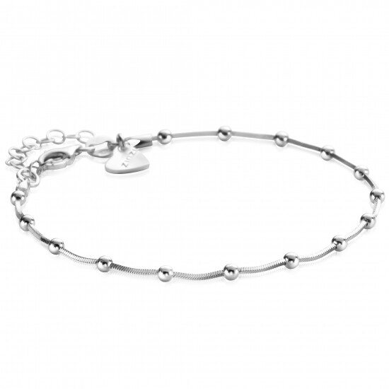 ZINZI Sterling Silver Snake Chain Bracelet with Square Cut Chains and 15 Refined Shiny Beads 17-20cm ZIA2471