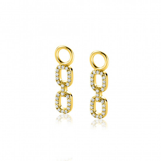 19mm ZINZI Gold Plated Sterling Silver Earrings Pendants with Trendy Oval Chains Set with White Zirconias ZICH2552Y (excl. hoop earrings)