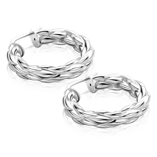 31mm ZINZI zilveren oorringen met gevlochten buis 6mm en handige bovensluiting ZIO-BF150
