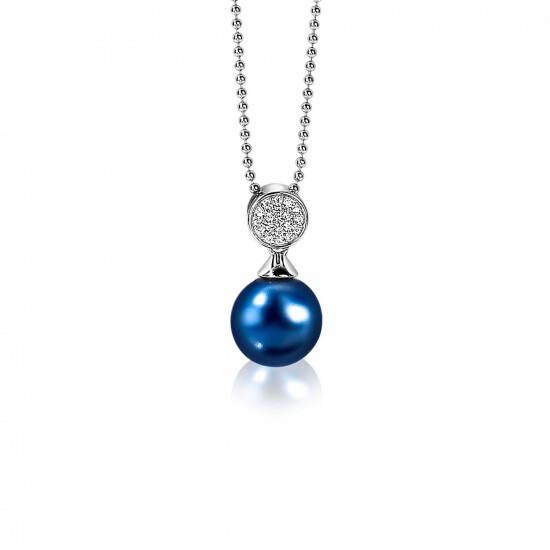 ZINZI zilveren parelhanger 18mm witte zirconia's blauwe parel ZIH1151B (zonder collier)