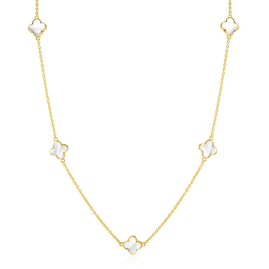 ZINZI gold plated zilveren ketting met vijf klavers 11mm in parelmoer 42-45cm ZIC-BF153
