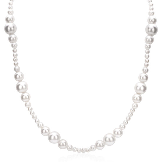 ZINZI gold plated zilveren ketting 45cm met glanzende witte parels in verschillende groottes en speelse opbouw ZIC2908