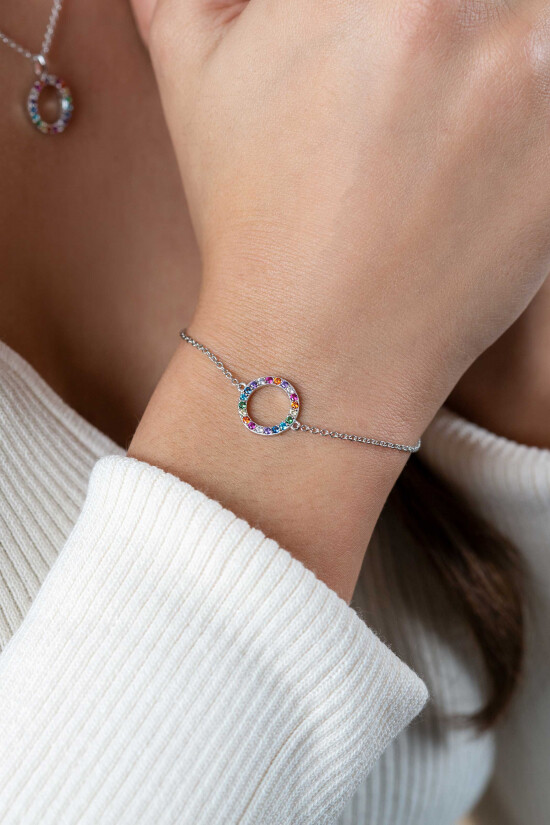 ZINZI zilveren armband met open rondje 12mm bezet regenboog 17-20cm ZIA2170Z