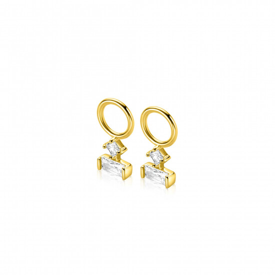 5mm ZINZI gold plated zilveren oorbedels met twee witte zirkonia's in trendy vormen ZICH-BF117Y (zonder oorringen)