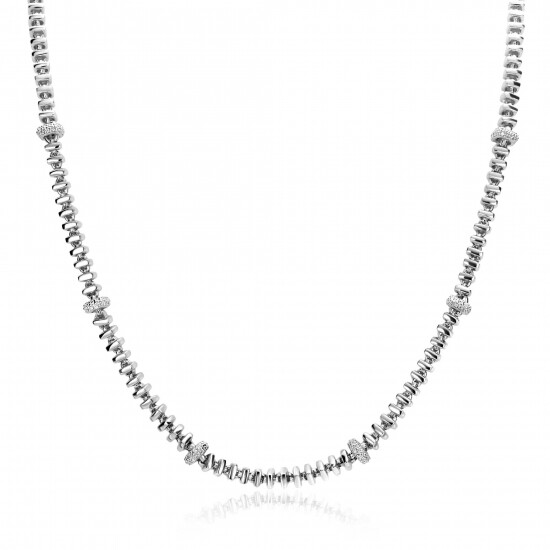 ZINZI zilveren vierkante schakel ketting 6mm breed afwisselend bezet met witte zirkonia's 45cm ZIC2678
