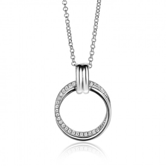 ZINZI zilveren ketting 45cm met ronde hanger 22mm ZIC2266