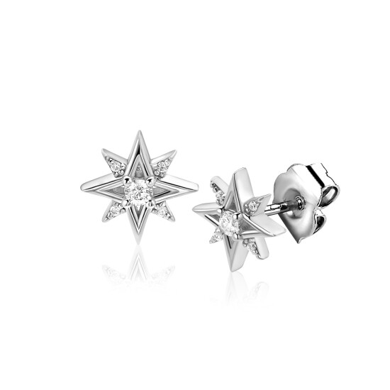 ZINZI zlv. oorknopjes fantasie ster met zirconia's