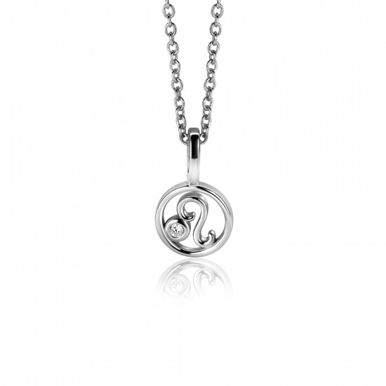 9mm ZINZI zilveren Leeuw sterrenbeeldhanger bezet met witte zirconia ZIH-LEE (zonder collier)