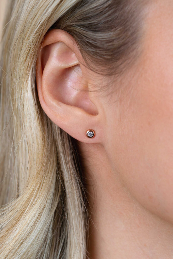 4mm ZINZI Rose Gold Plated Sterling Silver Stud Earrings Round White ZIO1177R