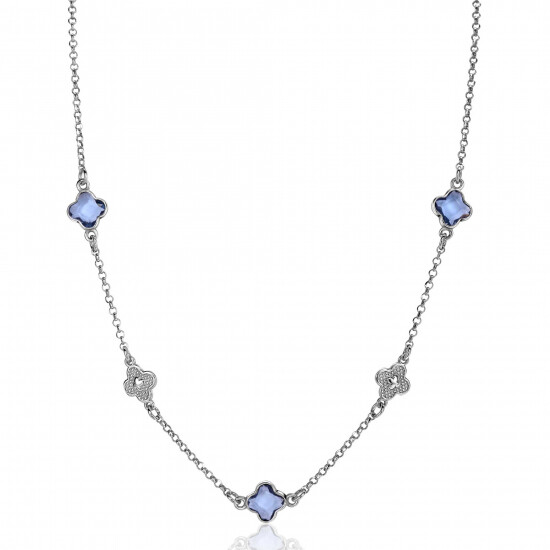 ZINZI zilveren schakel ketting met twee zilveren en drie blauwe klavers 40-45cm ZIC2582