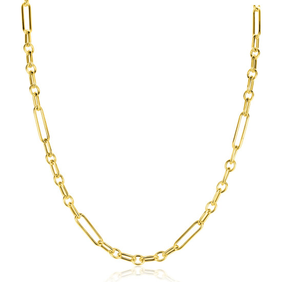 ZINZI gold plated zilveren schakelketting 45cm met opvallende rechthoekige, ovale en ronde schakels ZIC2784G
