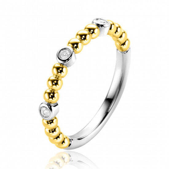 ZINZI gold plated zilveren aanschuifring met bolletjes scheen en drie ronde zettingen bezet met witte zirconia ZIR2569
