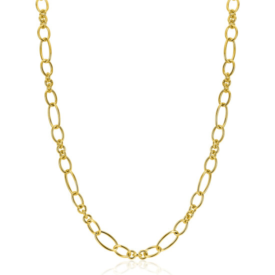ZINZI goldplated zilveren schakelketting 45cm met speelse combinaties van ronde en ovale schakels ZIC2706G
