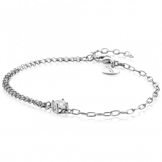 ZINZI silver multi-look bracelet with oval and rolo links, featuring a round white cubic zirconia in a prong setting 17-19cm ZIA2660