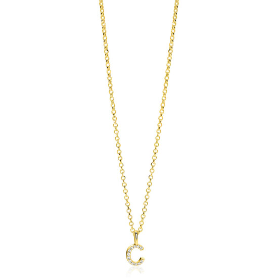 ZINZI gold plated zilveren letter hanger C bezet met witte zirkonia's ZIH2828-C (zonder ketting)