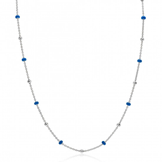 ZINZI zilveren fantasie ketting met 13 blauwe donuts en glanzende bolletjes 42-45cm ZIC2511