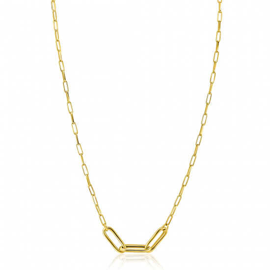 ZINZI gold plated zilveren schakelketting paperclip en 3 grotere ovale schakels 40-45cm ZIC2522