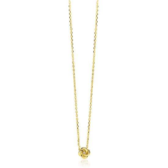 ZINZI gold plated zilveren ketting met hanger in roosdesign (9mm) en bezet met een witte zirkonia in het midden 42-45cm ZIC2872Y