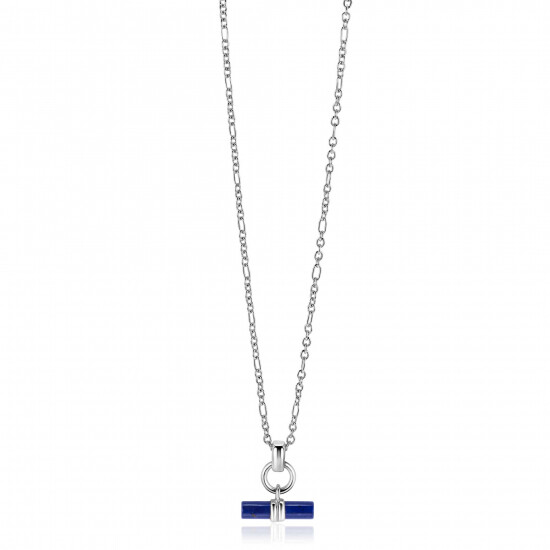 ZINZI zilveren ketting 43-45cm met trendy kapittelstokje (T-bar) bezet met lapis lazuli als hanger ZIC2478
