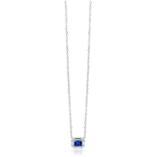 ZINZI zilveren ketting 45cm met achthoekige hanger saffierblauwe kleursteen ZIC2803B