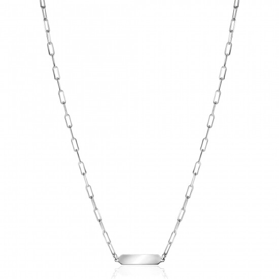 ZINZI zilveren ketting met paperclip-schakels en glanzend rechthoekig plaatje om te graveren 42-45cm ZIC2530