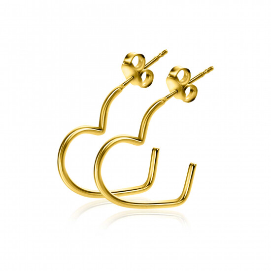 18mm ZINZI gold plated silver half hoop earrings in heart shape, 1.4mm tube thickness with butterfly clasp ZIO2584G

