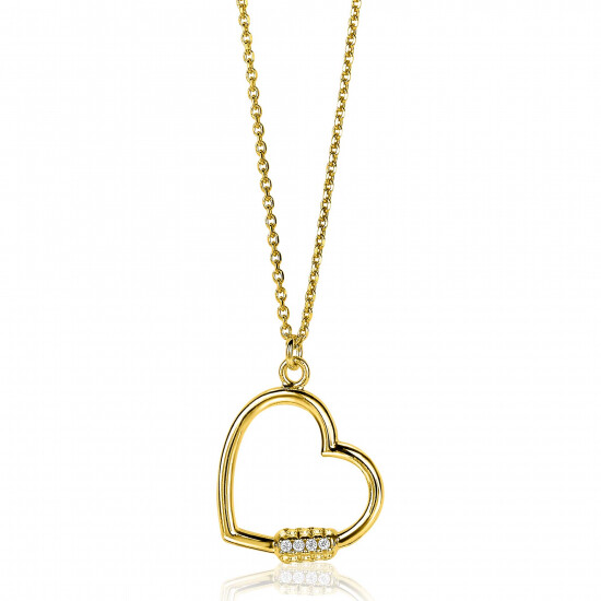ZINZI zilveren ketting 14K geel verguld 45cm met luxe groot hart witte zirconia's ZIC2031