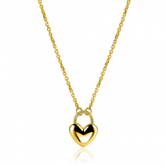 ZINZI gold plated zilvereren schakelketting met hartvormige slot hanger 18mm breed 42-45 cm ZIC2673G