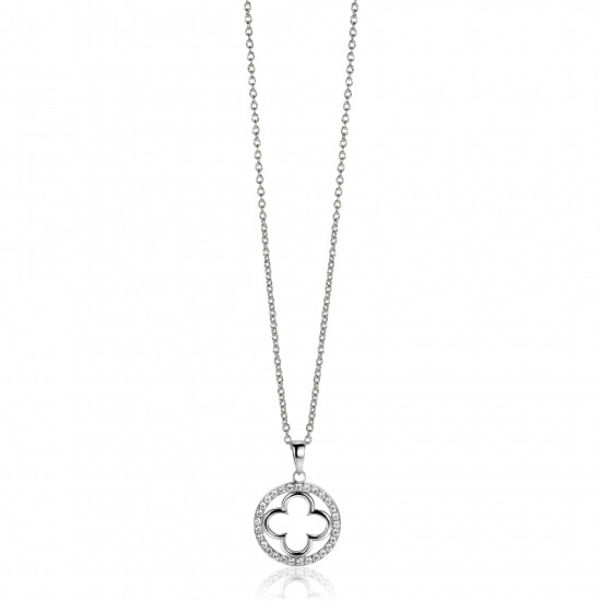 ZINZI zilveren anker ketting met luxe klaver hanger (15mm) rondom bezet met witte zirconia's 45-48cm ZIC2617