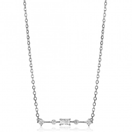 ZINZI zilveren ketting 45cm met staafje rond vierkant rechthoek wit ZIC2044