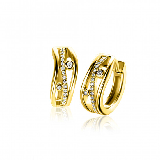 16mm ZINZI gold plated silver multi-look hoop earrings in wavy design, set with white cubic zirconias and luxury clasp ZIO2685