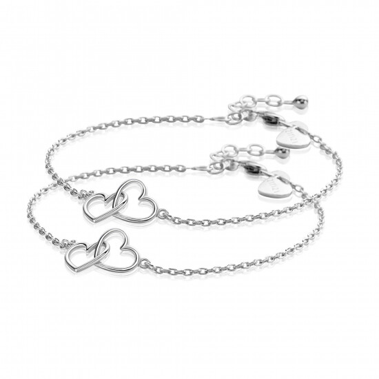 ZINZI set van 2 zilveren armbanden met 2 verbonden hartjes 17,5-19,5cm ZIA2513-SET